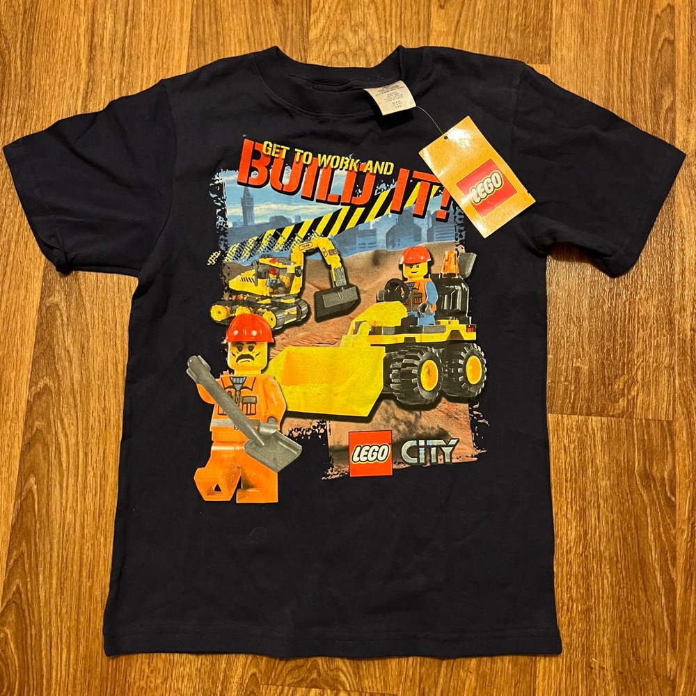 Vintage LEGO City Boys Shirt‎ Size 7 Navy Blue Construction Minifigure Graphic